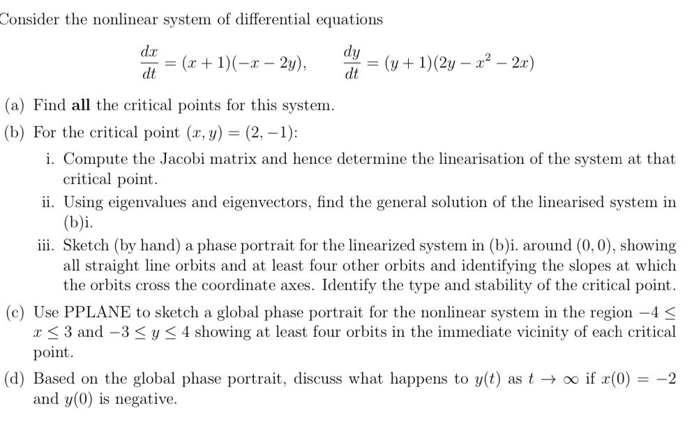 Solved Consider the nonlinear system of differential | Chegg.com