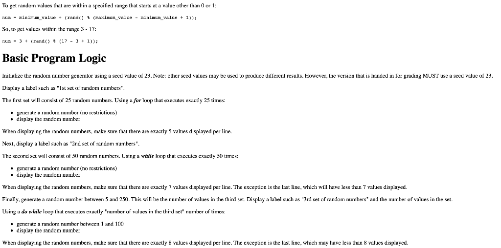 Solved Random Number Generation In the first three programs, | Chegg.com