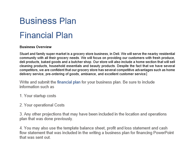 Solved Business Plan Financial Plan Business Overview Stuart | Chegg.com