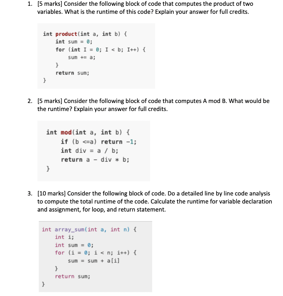 Solved 1. [5 marks] Consider the following block of code | Chegg.com