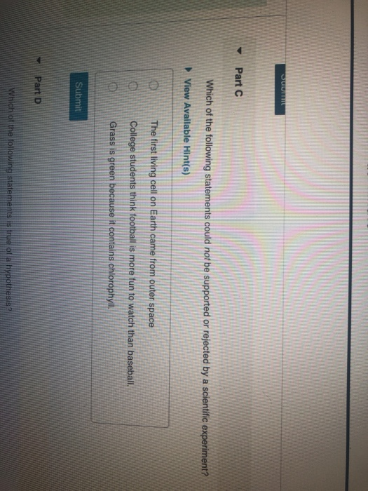 Solved Part C Which of the following statements could not be | Chegg.com