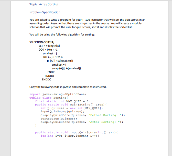 Solved Problem Specification: You are asked to write a | Chegg.com