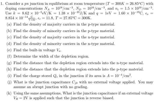 Solved Consider a pn junction in equilibrium at room | Chegg.com