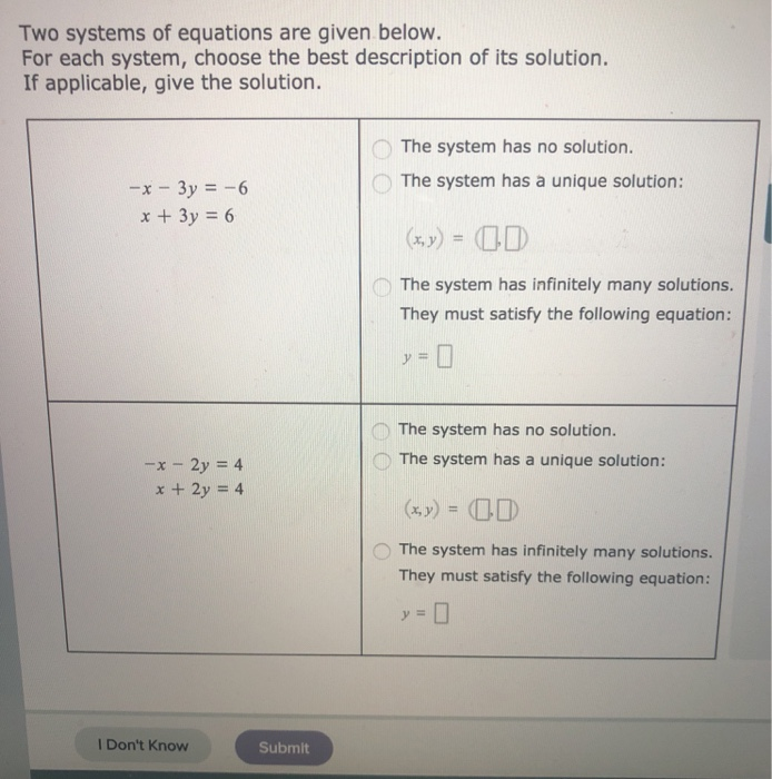 Solved Two Systems Of Equations Are Given Below. For Each | Chegg.com