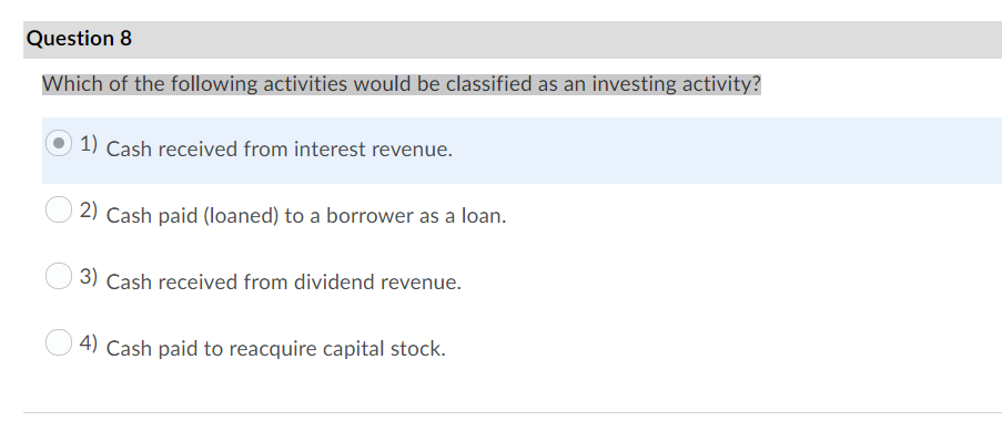 Solved Question 8 Which of the following activities would be | Chegg.com