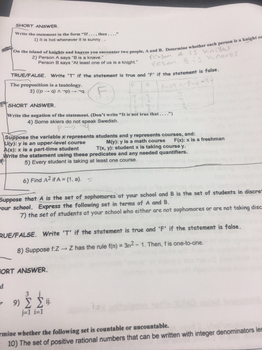 Solved SHORT ANSWER Write the statement in the form 