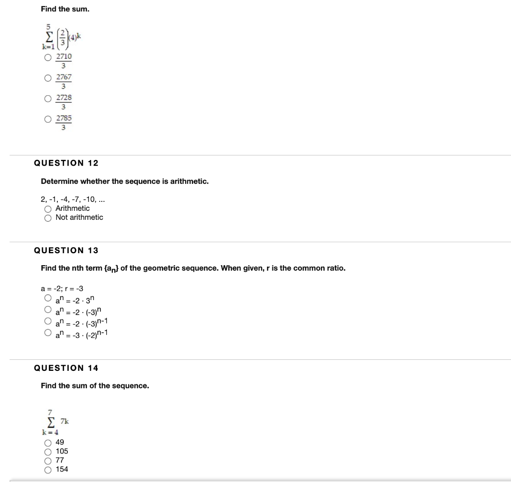 Solved Find the sum. 5 Σ El 4 O2710 O 2767 3 0 2728 3 2785 | Chegg.com