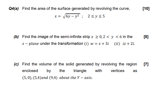 Solved [10] Q4(a) Find the area of the surface generated by | Chegg.com