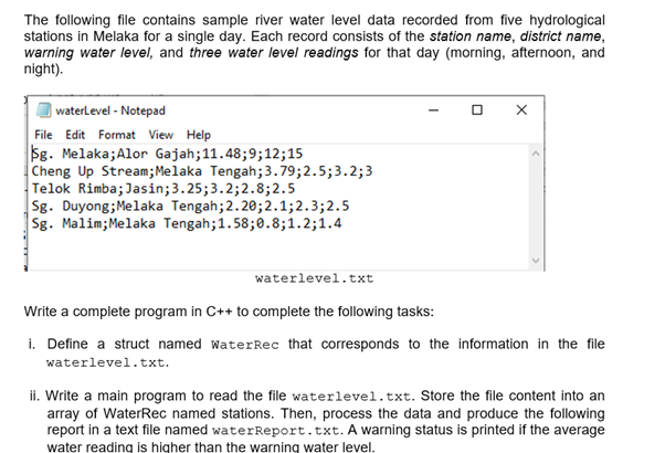 Solved The following file contains sample river water level | Chegg.com