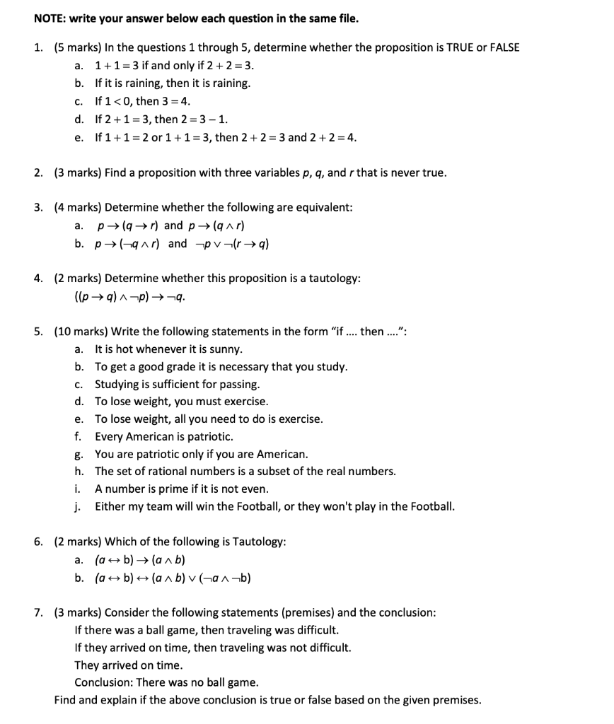 Solved NOTE: write your answer below each question in the | Chegg.com