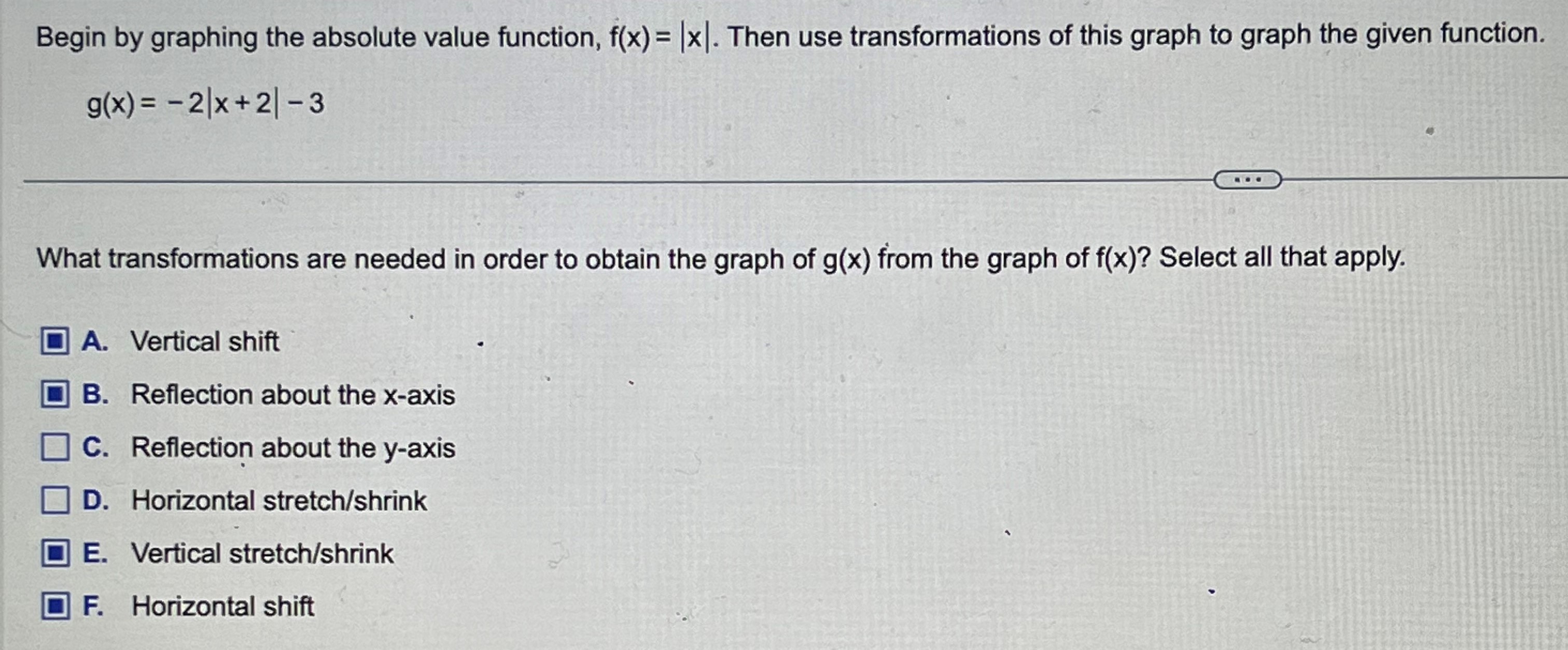 Solved Begin By Graphing The Absolute Value Function 6661