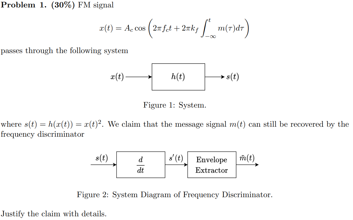 Solved Problem 1 30 Fm Signal Z T Ac Cos 27 Fet Chegg Com