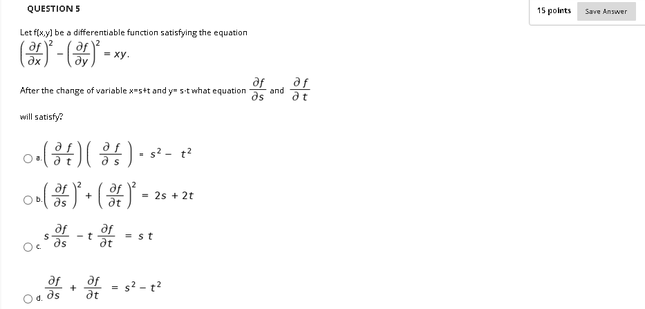 Solved QUESTION 5 15 points Save Answer 2 Let f(x,y) be a | Chegg.com