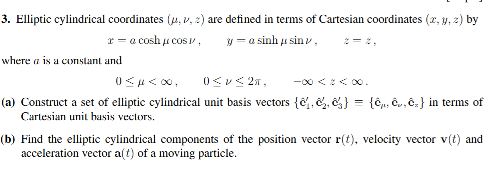 Solved 3 Elliptic Cylindrical Coordinates U V Z Are Chegg Com