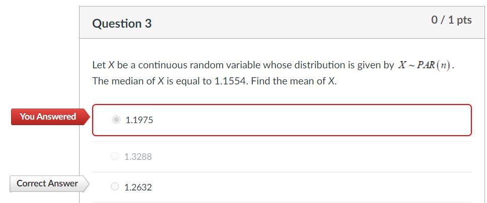 Solved Question 3 0/1 pts Let X be a continuous random | Chegg.com