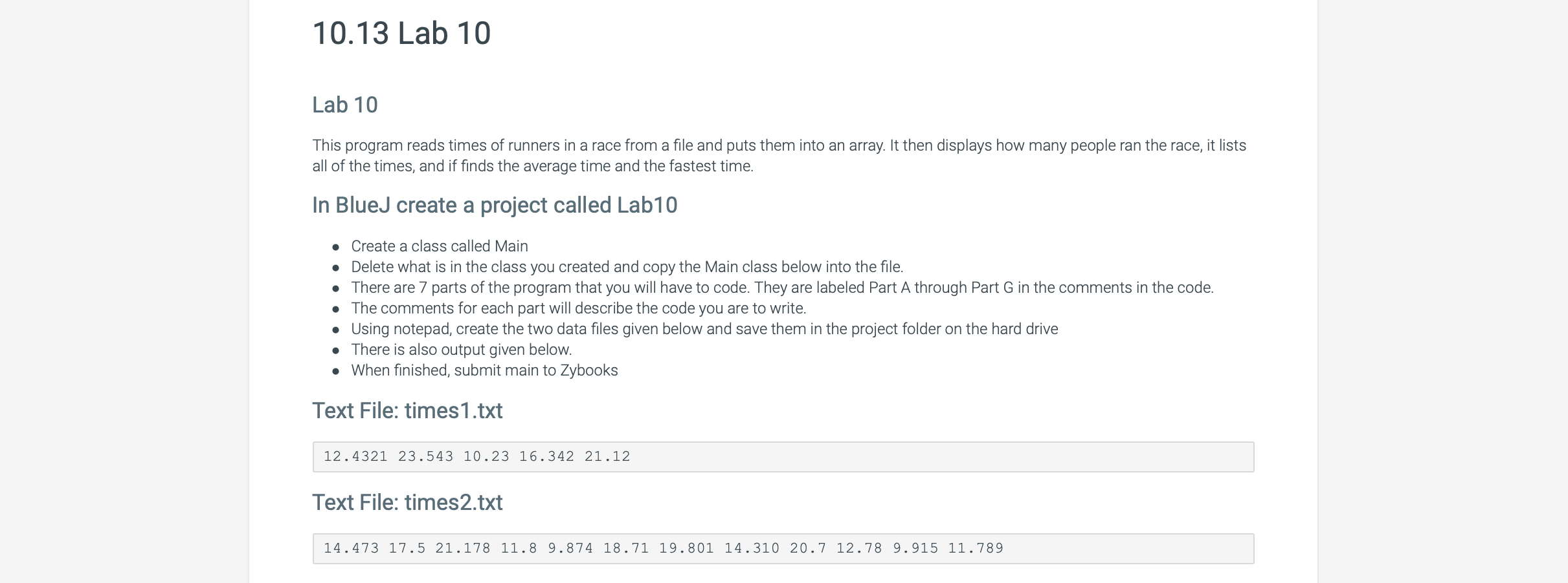 Solved 10.13 Lab JAVA Lab 10 This program reads times of | Chegg.com