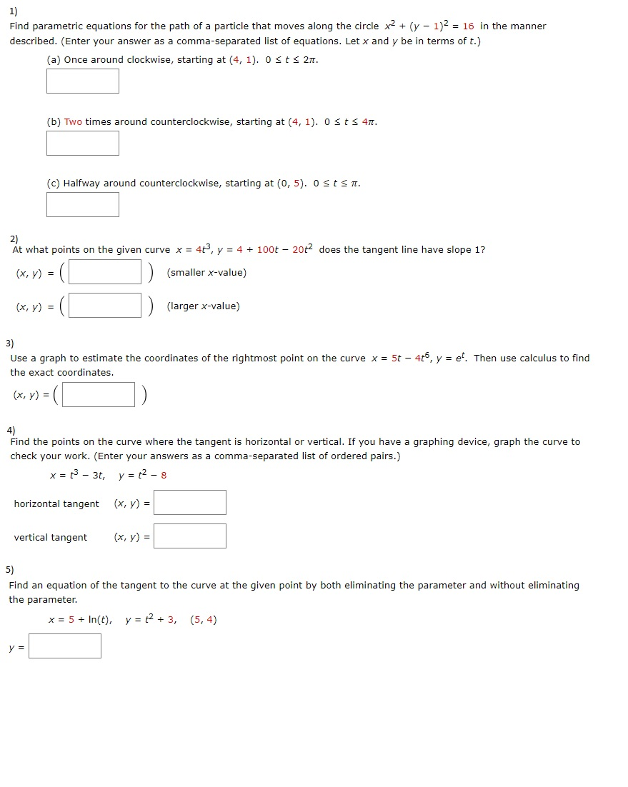 Solved Find parametric equations for the path of a particle | Chegg.com