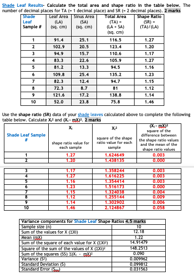 Solved Sun Leaf Results- Calculate the total area and shape | Chegg.com