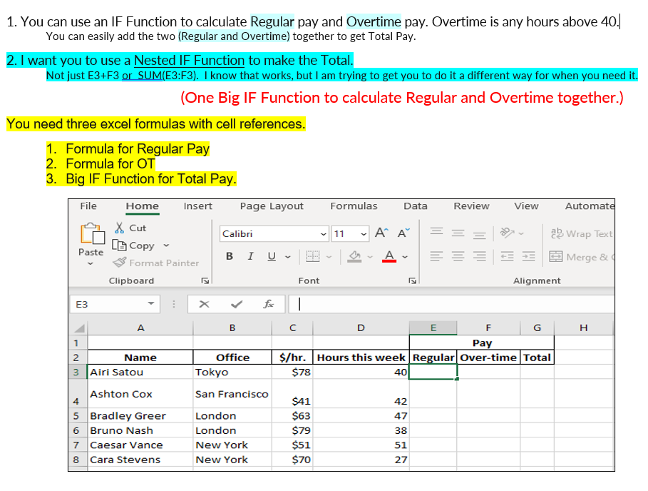 1. You can use an IF Function to calculate Regular | Chegg.com