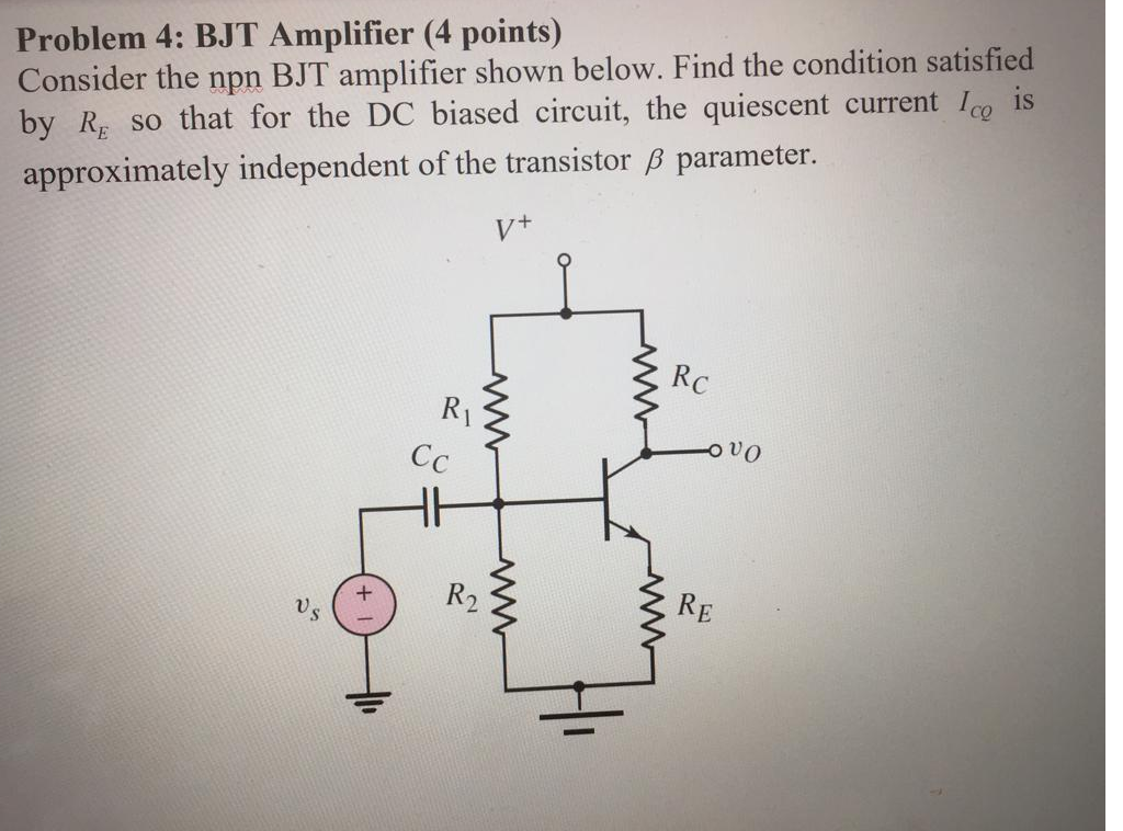 Solved Problem 4: BJT Amplifier (4 points) Consider the npn | Chegg.com