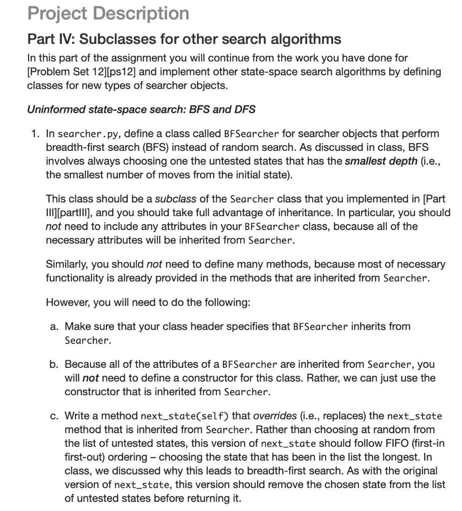 Solved Project Description Part IV: Subclasses for other | Chegg.com