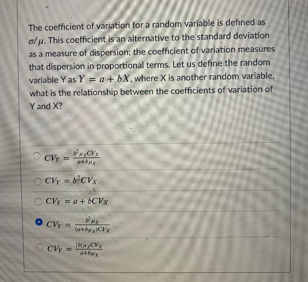 Solved The coefficient of variation for a random variable is | Chegg.com