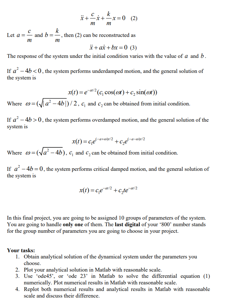 Problem Figure 1 Shows A Mass Spring Damper System Chegg Com