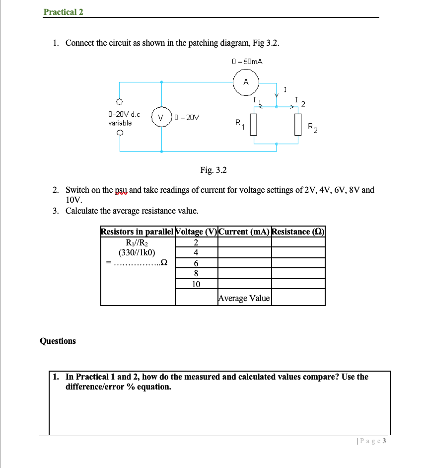 Solved Practical 1 1. Connect the circuit as shown in the | Chegg.com