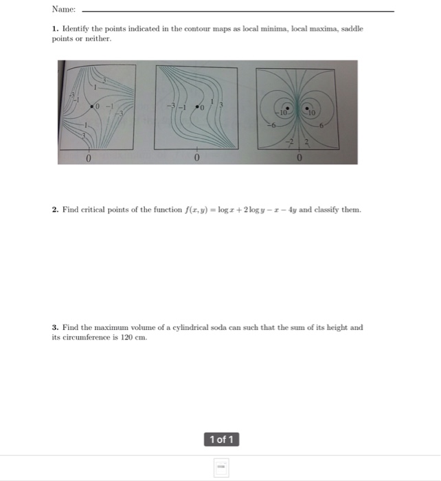 Solved Name 1. Identify the points indicated in the contour | Chegg.com