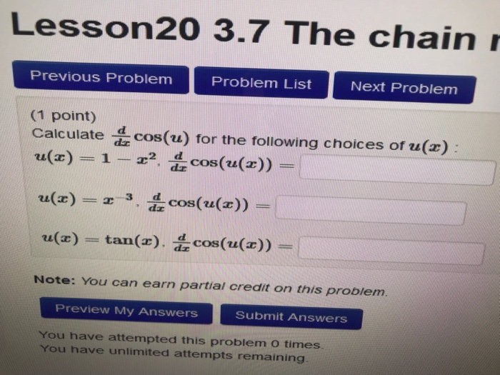 Solved Lesson20 3.7 The chain rule: Problem 1 Previous | Chegg.com