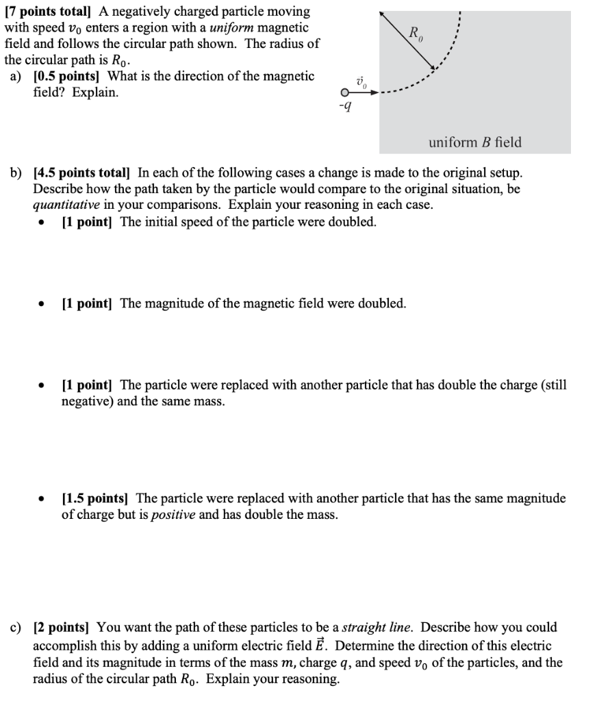 Solved [7 points total] A negatively charged particle moving | Chegg.com