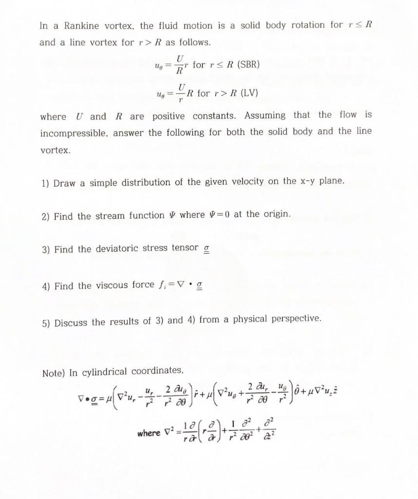 In a Rankine vortex, the fluid motion is a solid body | Chegg.com