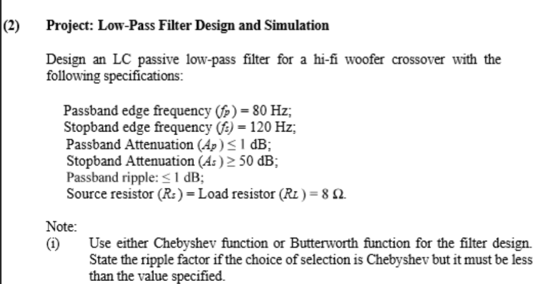 Solved Project: Low-Pass Filter Design and Simulation Design Circuit Diagram