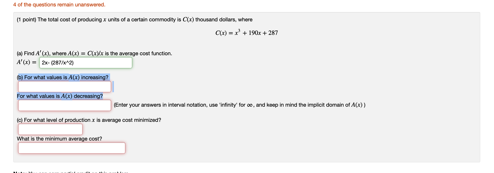 Solved 4 of the questions remain unanswered. (1 point) The | Chegg.com