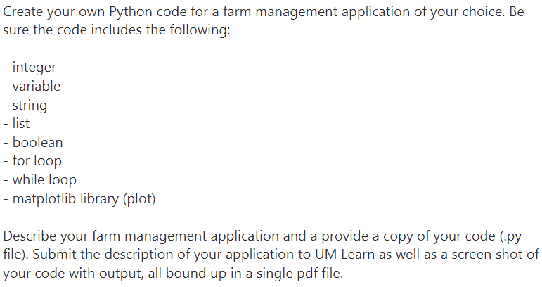Solved Create your own Python code for a farm management | Chegg.com