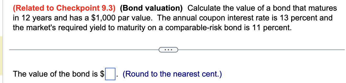 Solved Related To Checkpoint 9 3 Bond Valuation