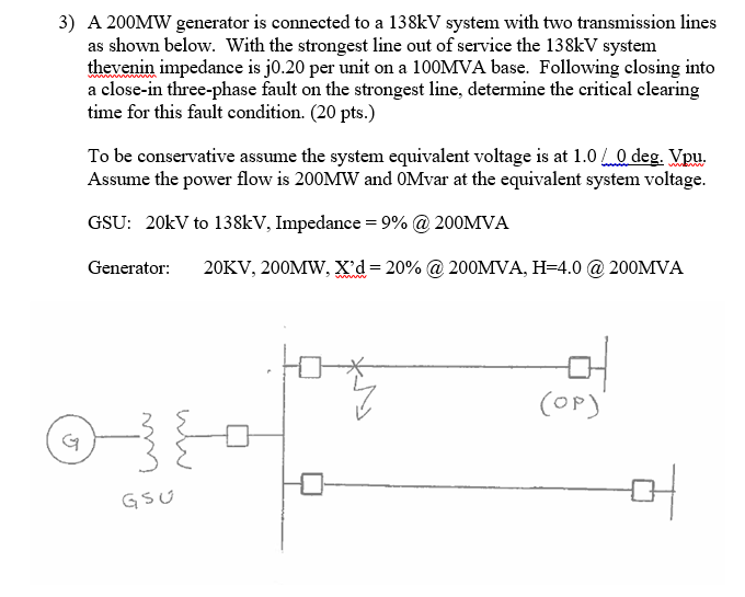 Solved 3) A 200MW generator is connected to a 138kV system | Chegg.com