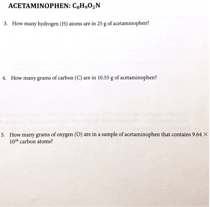 Solved ACETAMINOPHEN CgHg2N 3. How many hydrogen (H) atoms