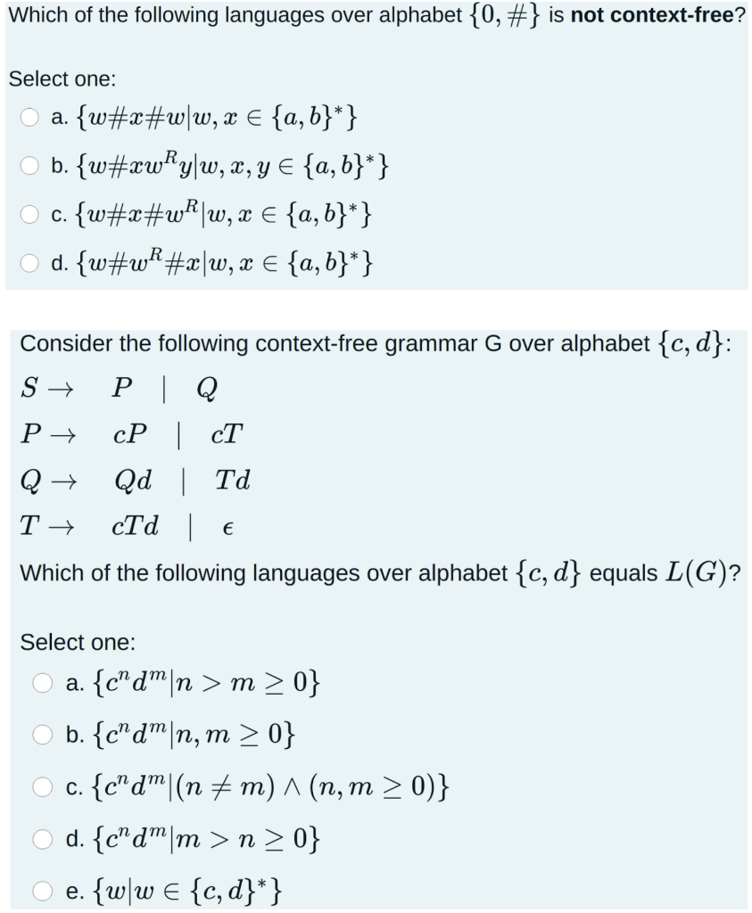 Solved Which Of The Following Languages Over Alphabet 0 Chegg Com