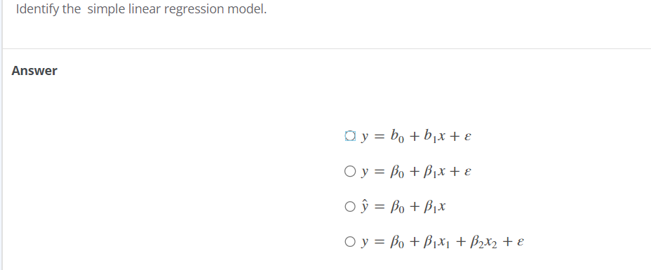 Solved Identify The Simple Linear Regression Model. Answer | Chegg.com