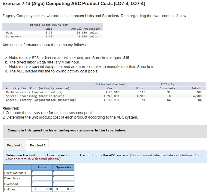 Solved Exercise 7-13 (Algo) Computing ABC Product Costs | Chegg.com