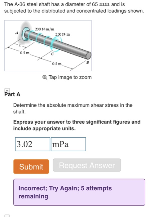 Solved The A-36 steel shaft has a diameter of 65 mm and is | Chegg.com
