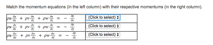 Solved Match the momentum equations (in the left column) | Chegg.com