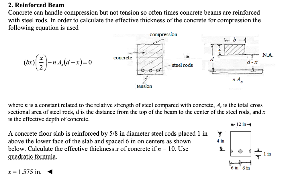 Solved 2. Reinforced Beam Concrete can handle compression | Chegg.com