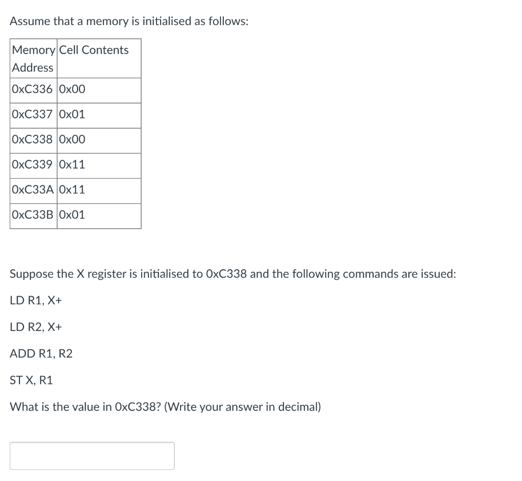 Solved Assume that a memory is initialised as follows: | Chegg.com
