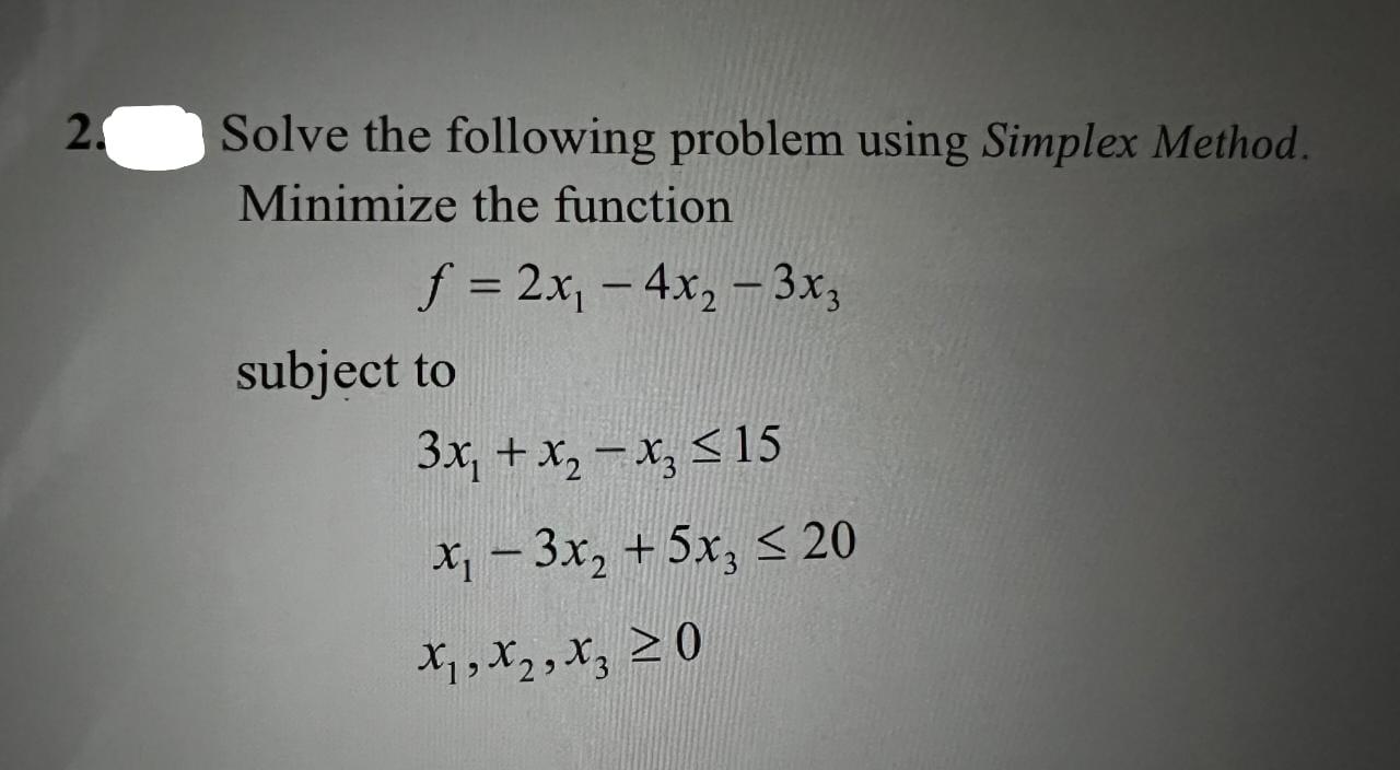 Solved 2. Solve The Following Problem Using Simplex Method. | Chegg.com