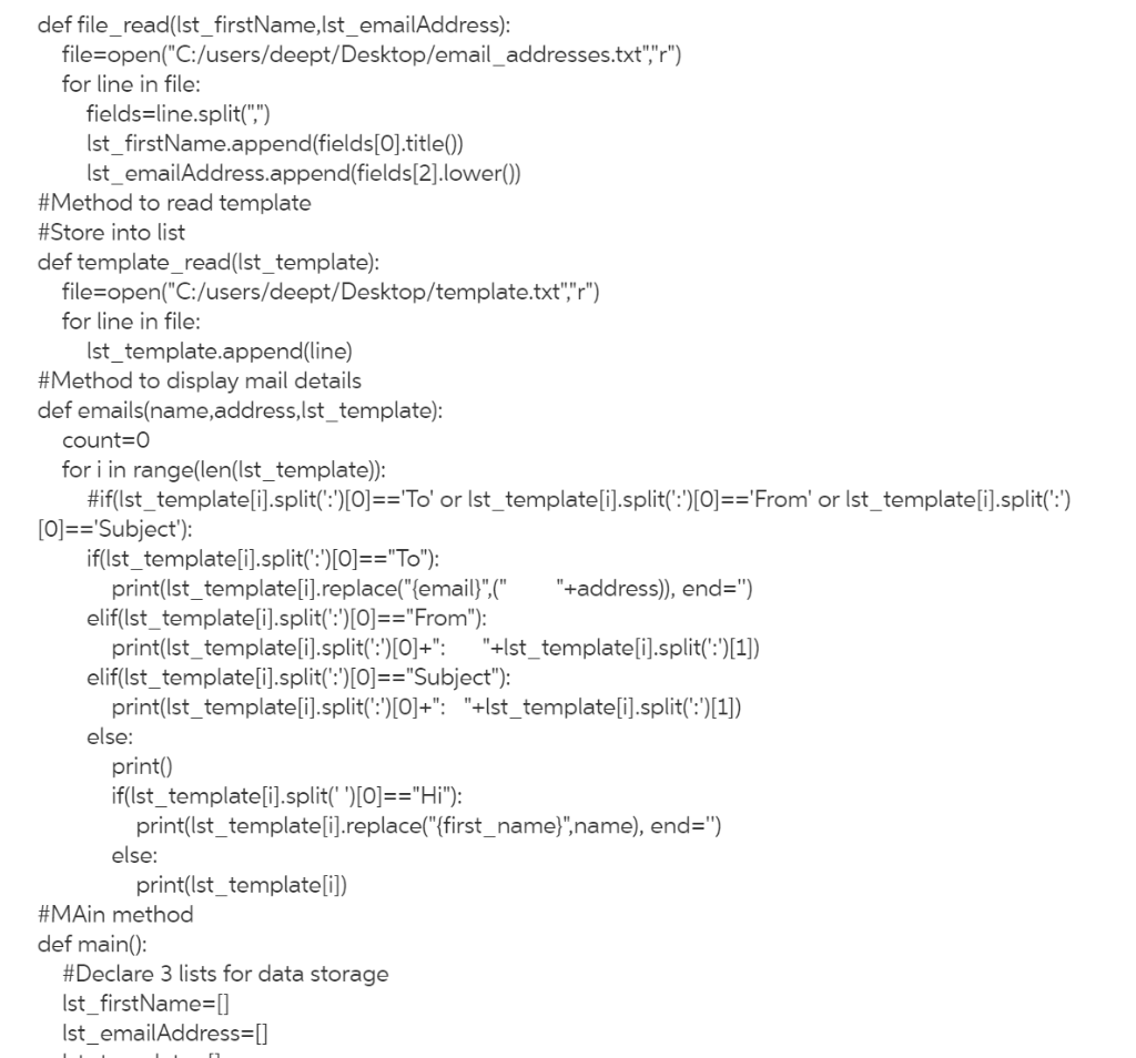 Solved write a Python program to create the emails | Chegg.com
