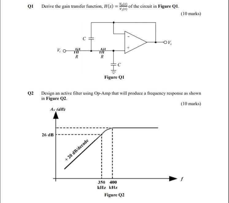 Solved Derive the gain transfer function, 𝐻(𝑠) = 𝑉𝑜(𝑠) | Chegg.com
