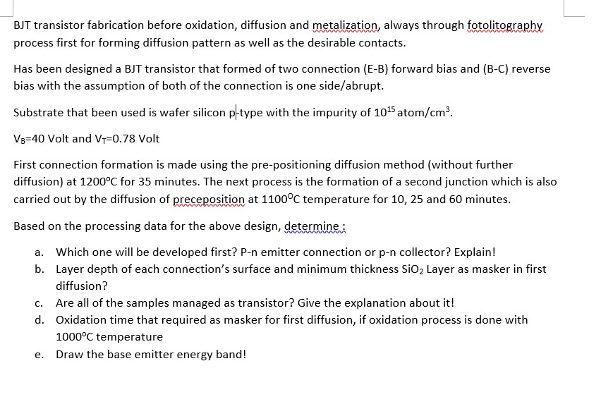 BJT transistor fabrication before oxidation,