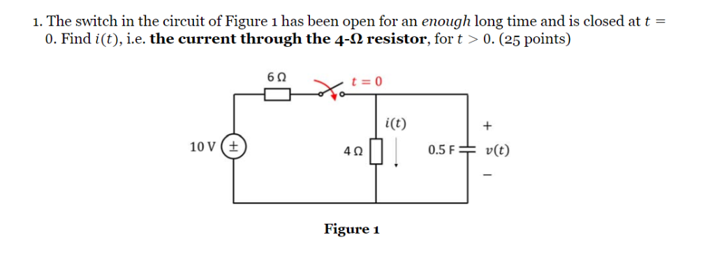 Solved 1. The switch in the circuit of Figure 1 has been | Chegg.com